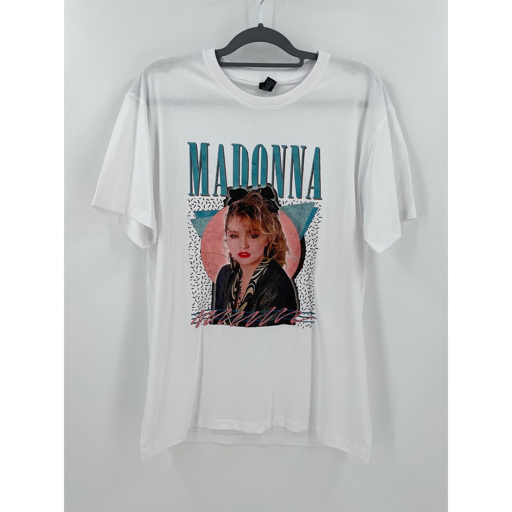 Madonna Retro 80s Portrait Graphic T Shirt White Pop Music Tee Large